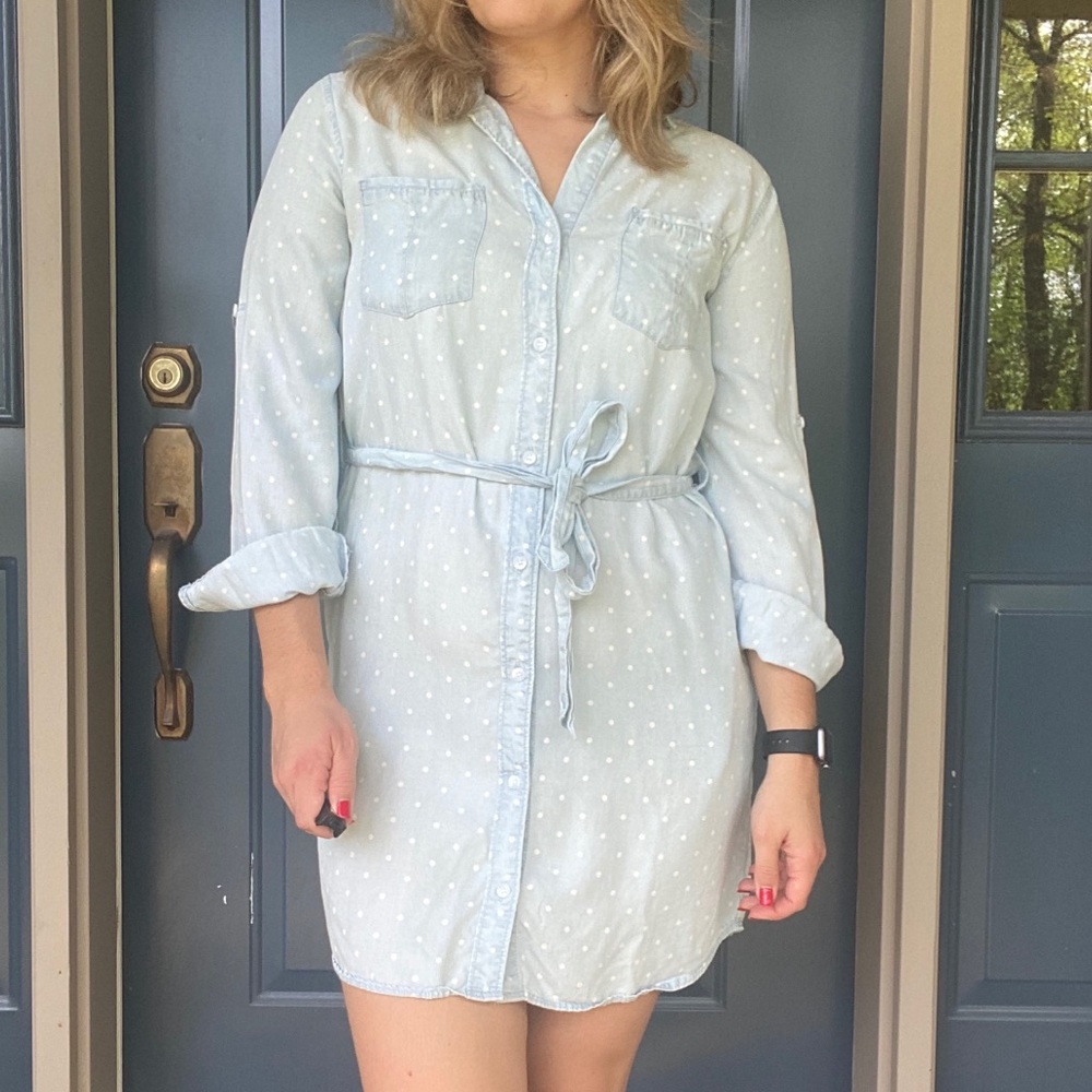 Velvet Heart Polkadot Soft Demin Button-Up Dress